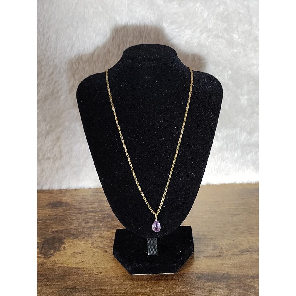 Gold-Tone Necklace with Purple Teardrop Pendant